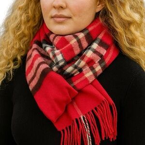 Pink Plaid Cashmere Winter Scarf Scotland Inspired 70” Fringe Wrap Shawl